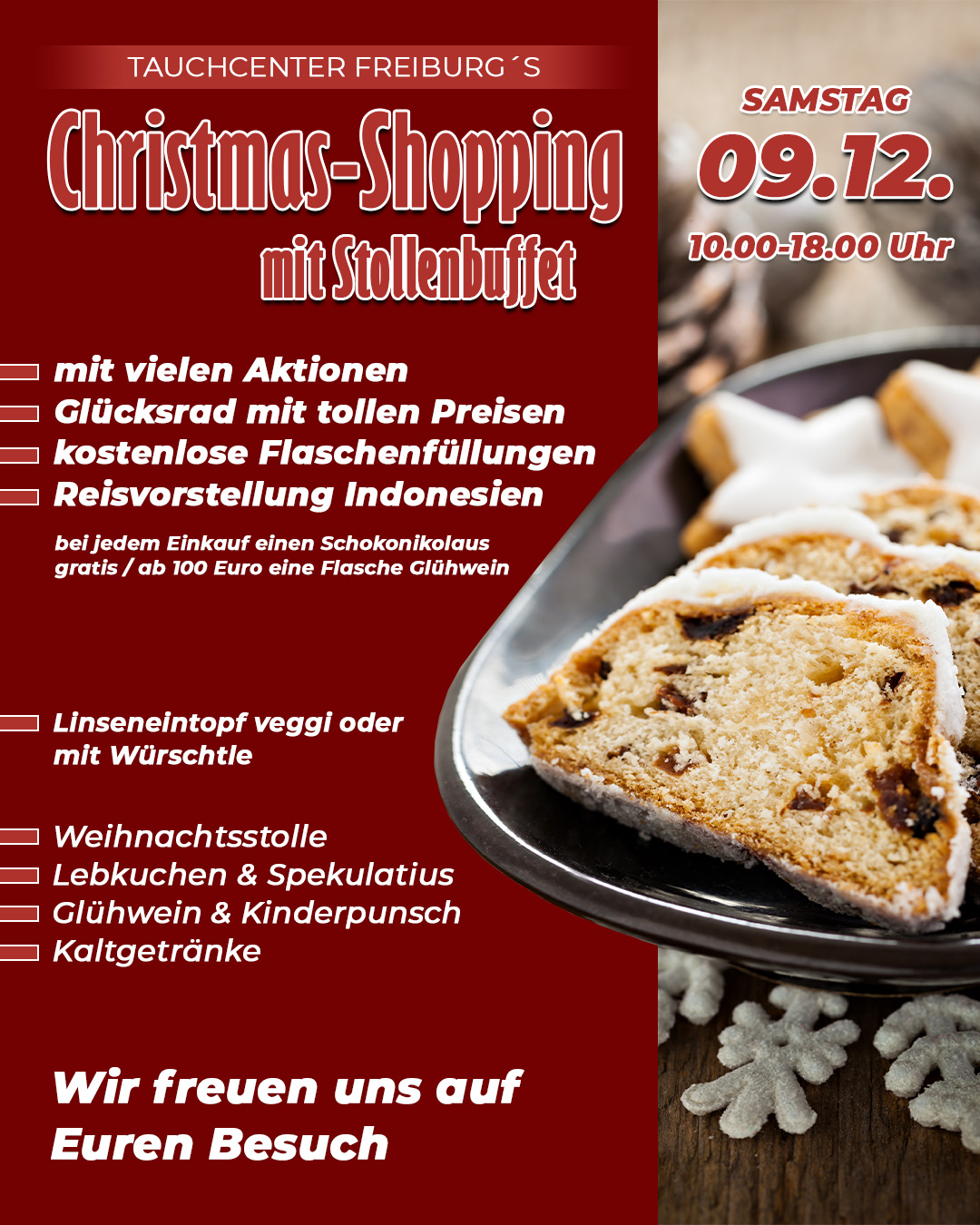 Christmas-Shopping mit Stollenbuffet am 09.12. im Tauchcenter Freiburg